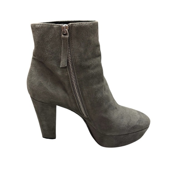Alice + Olivia Grey Suede Platform Side Zip Booties - Size EU 37.5, US 7 - Picture 1 of 13